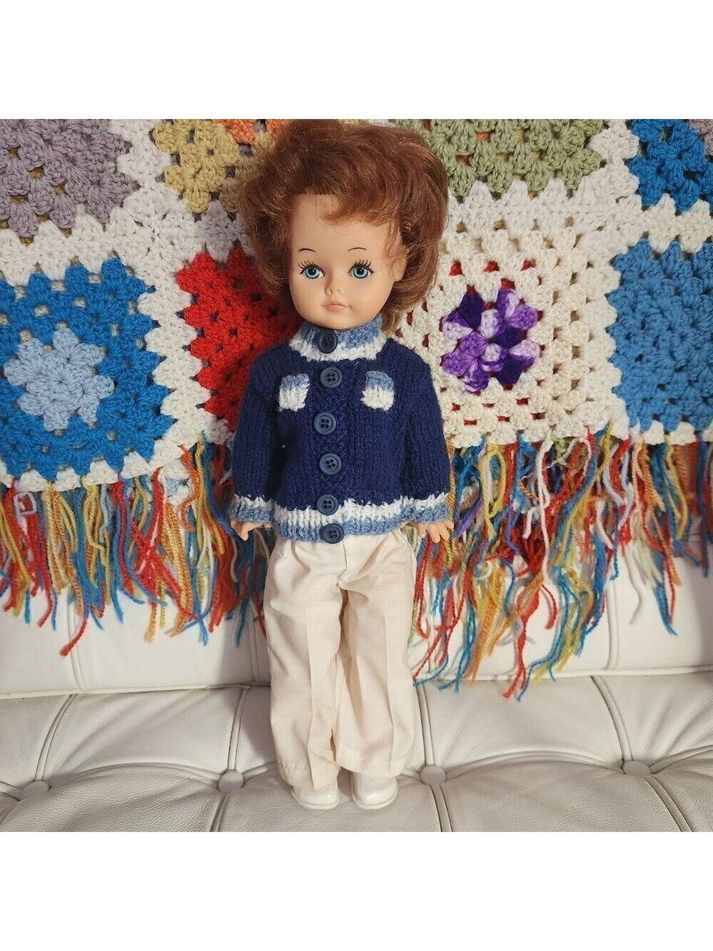 Reliable Toy Doll Vintage 70s Auburn Hair Blue Eyes Knit Sweater Made in Canada